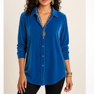 Soft surroundings bright blue velvet tunic top size PXS